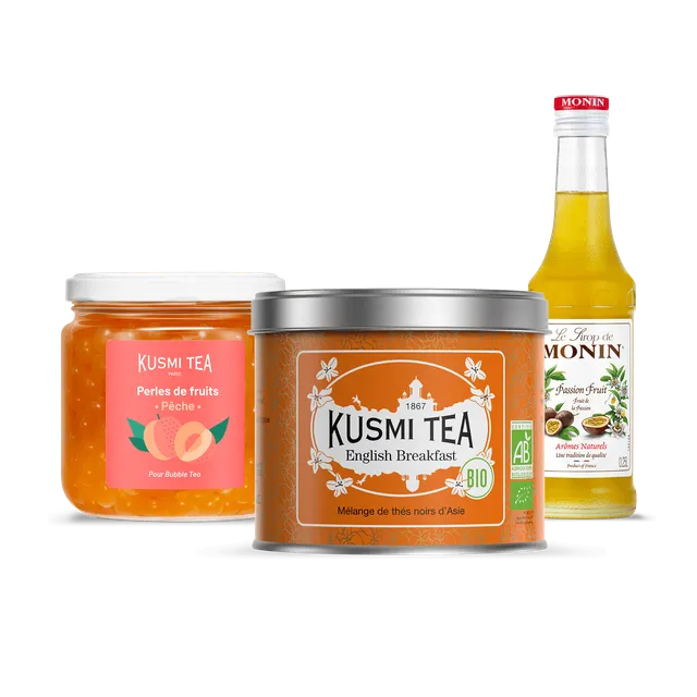 kusmi-tea-kit-bubble-tea-pesca-set-preparazione-con-sciroppo-e-perle image 1
