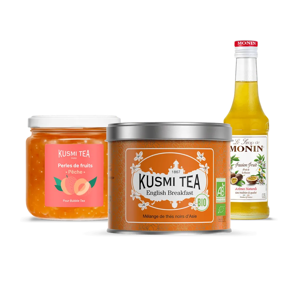 kusmi-tea-kit-bubble-tea-pesca-set-preparazione-con-sciroppo-e-perle image 1