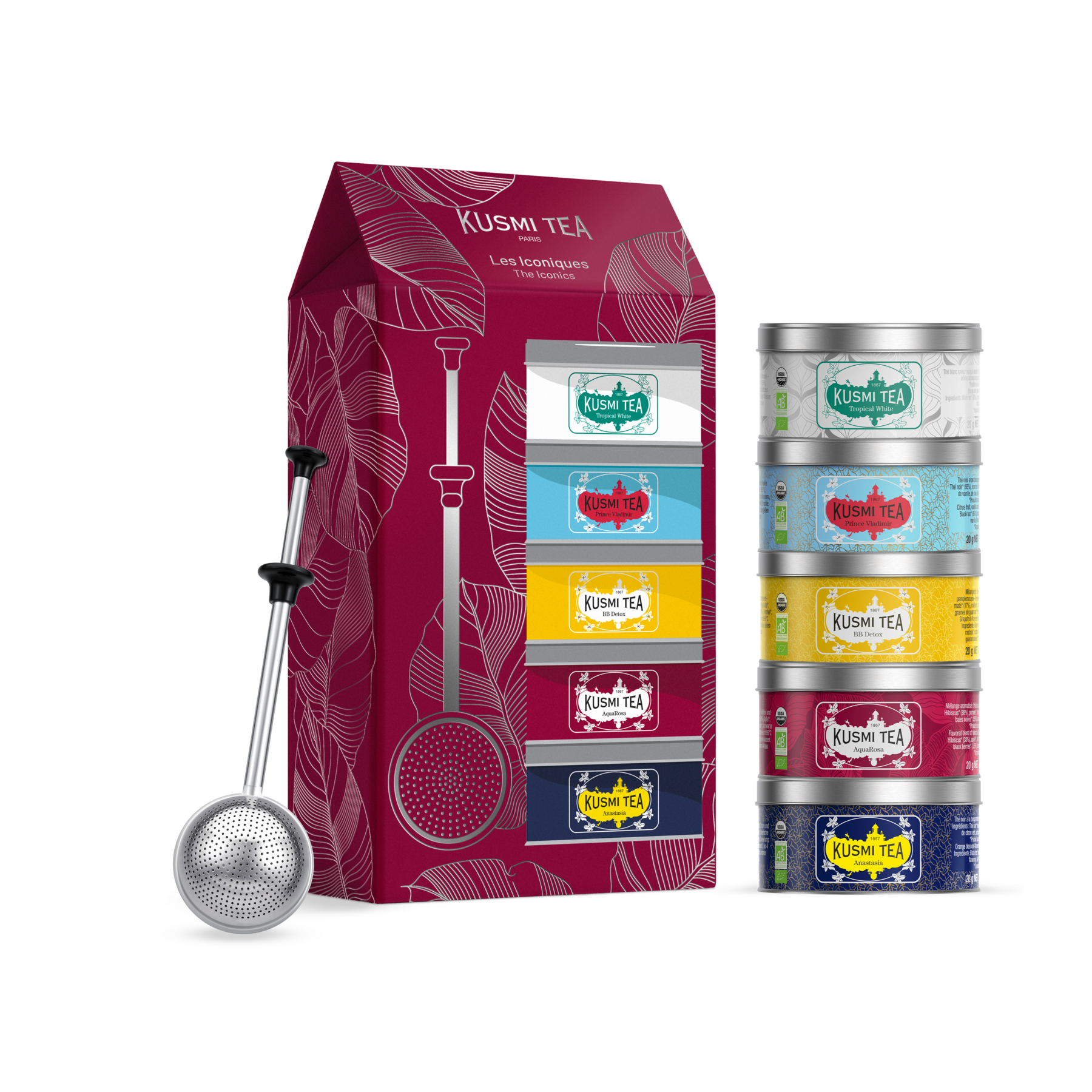 kusmi-tea-cofanetto-iconico-bio-5-mini-t-sfusi-con-infusore image 1