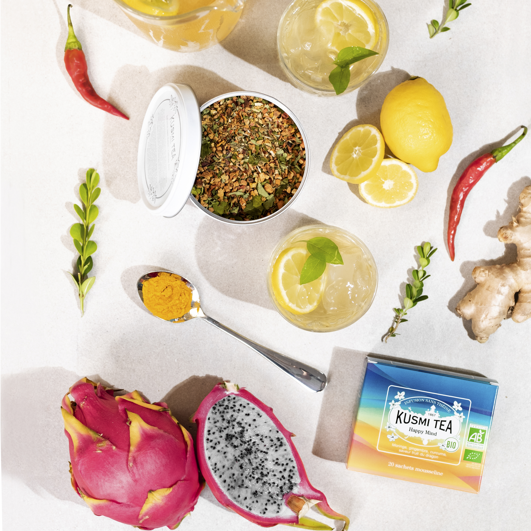 kusmi-tea-happy-mind-bio-infuso-limone-dragon-fruit-zenzero-curcuma image 1