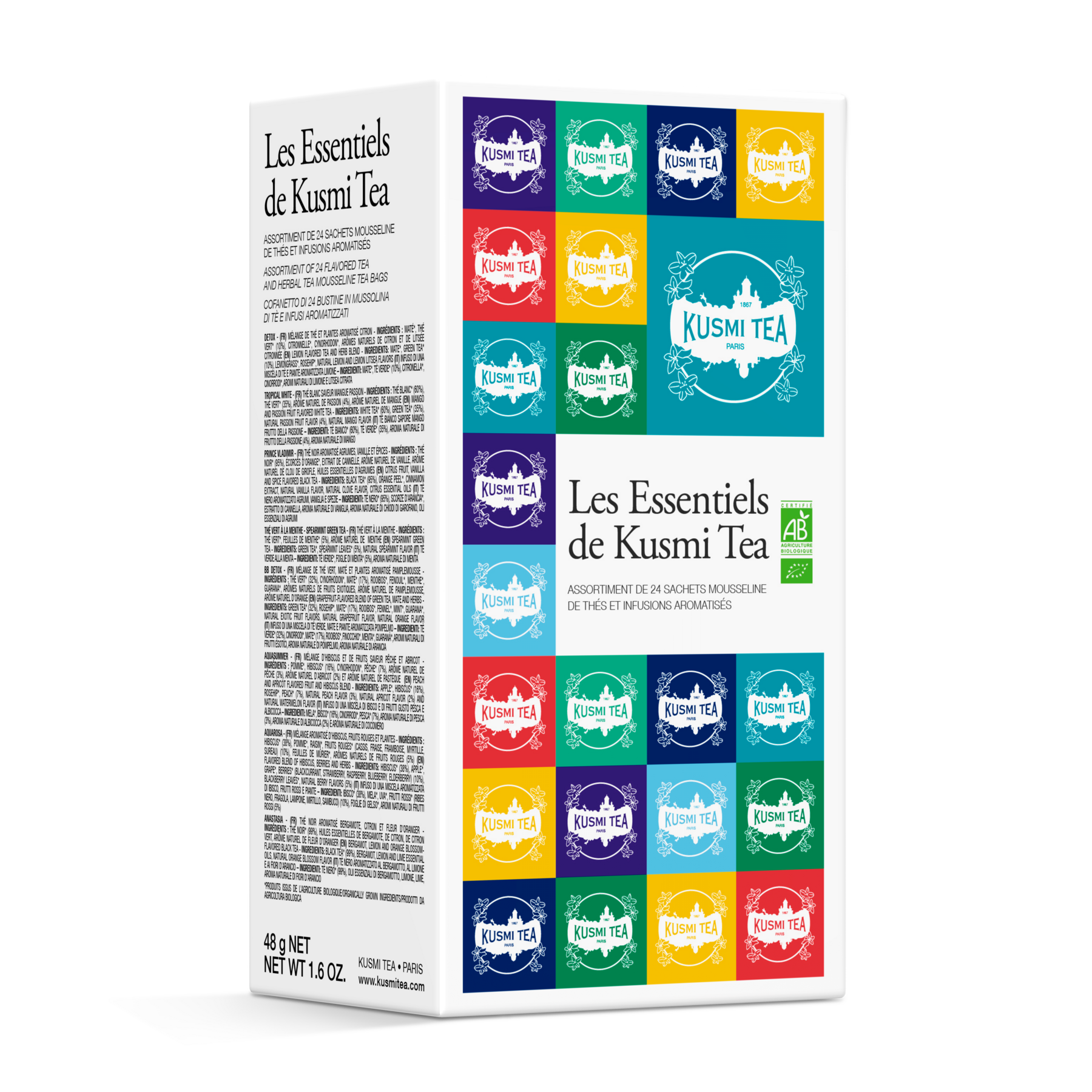 kusmi-tea-les-essentiels-bio-cofanetto-24-bustine-8-mix-t-e-infusi image 1