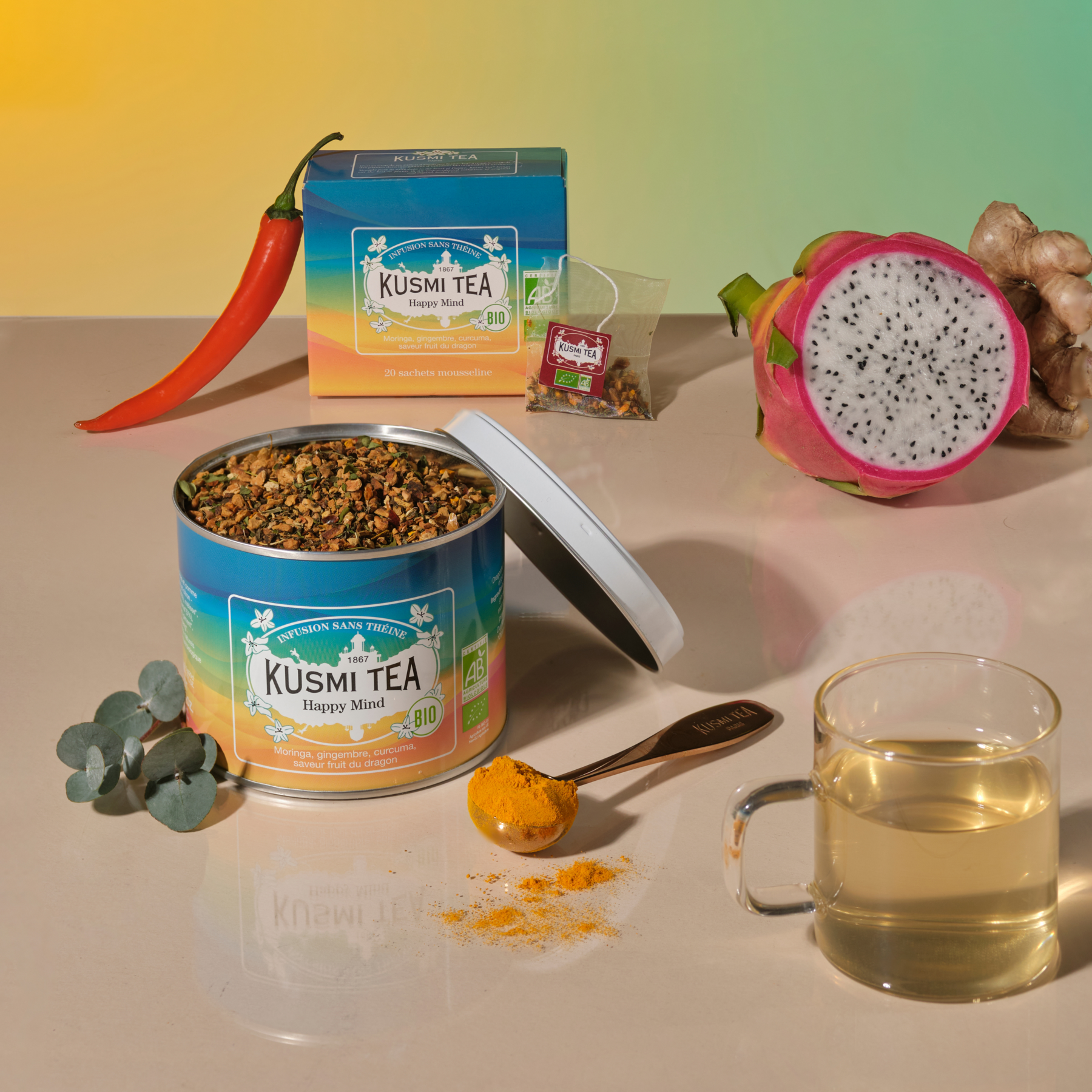 kusmi-tea-happy-mind-bio-infuso-limone-dragon-fruit-zenzero-curcuma image 2