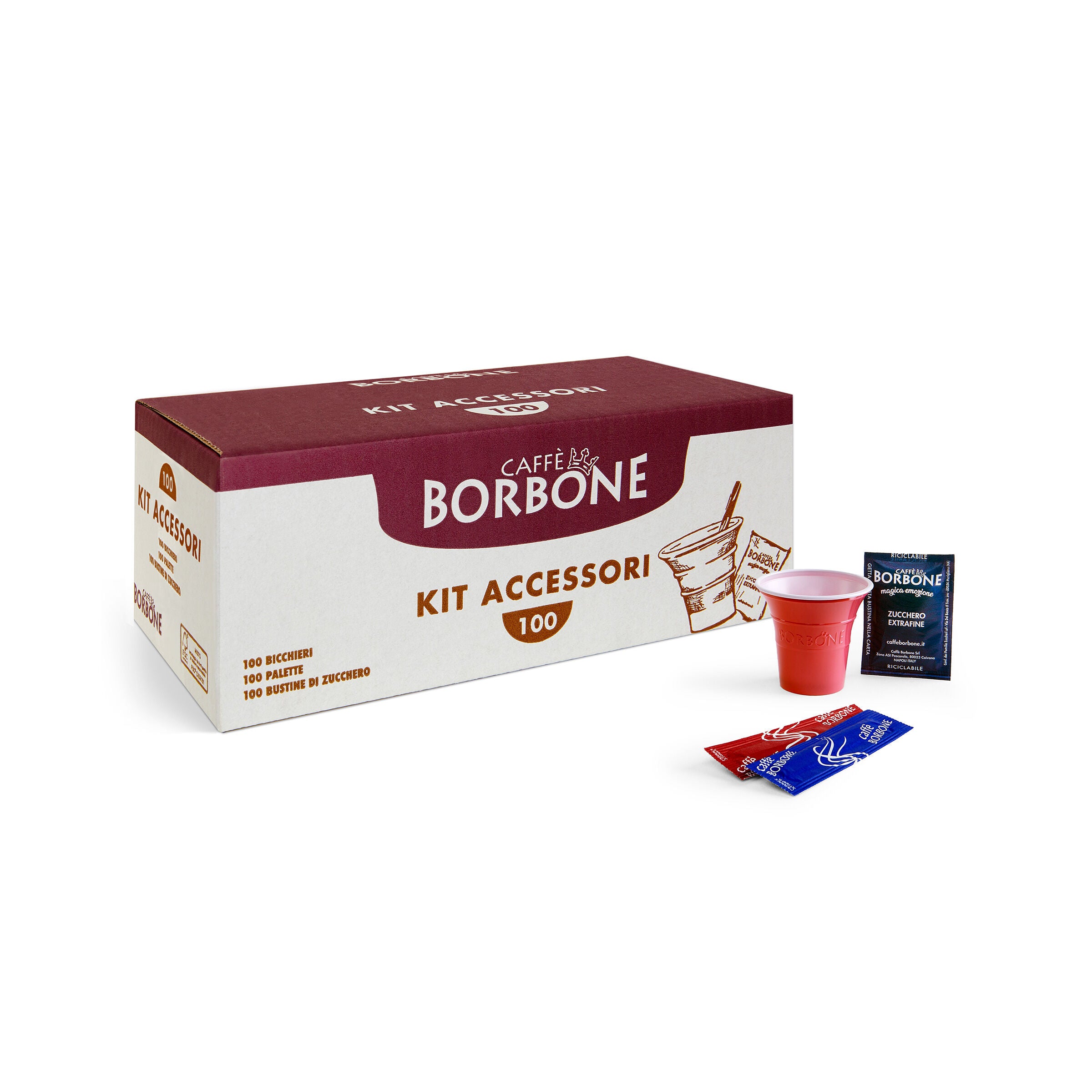caff-borbone-kit-100-bicchieri-palette-e-zucchero-accessori-monouso image 1